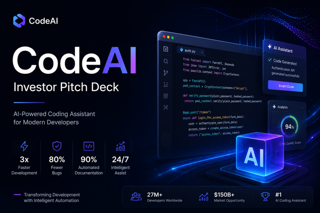 codeai startup pitch deck by slidebooe